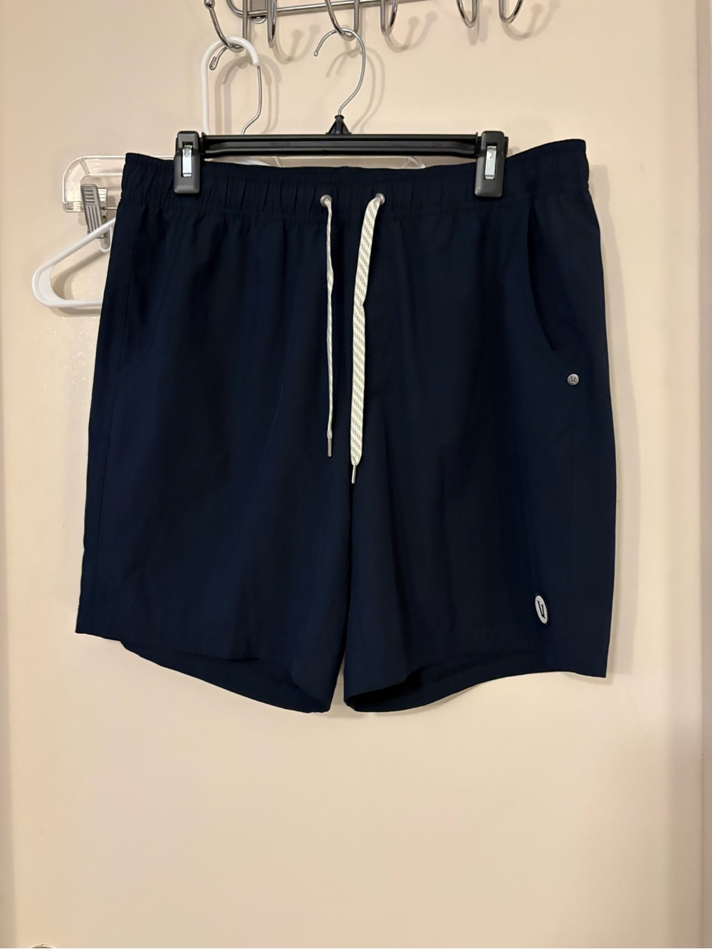 Vuori Navy Athletic Drawstring Shorts with White Cord